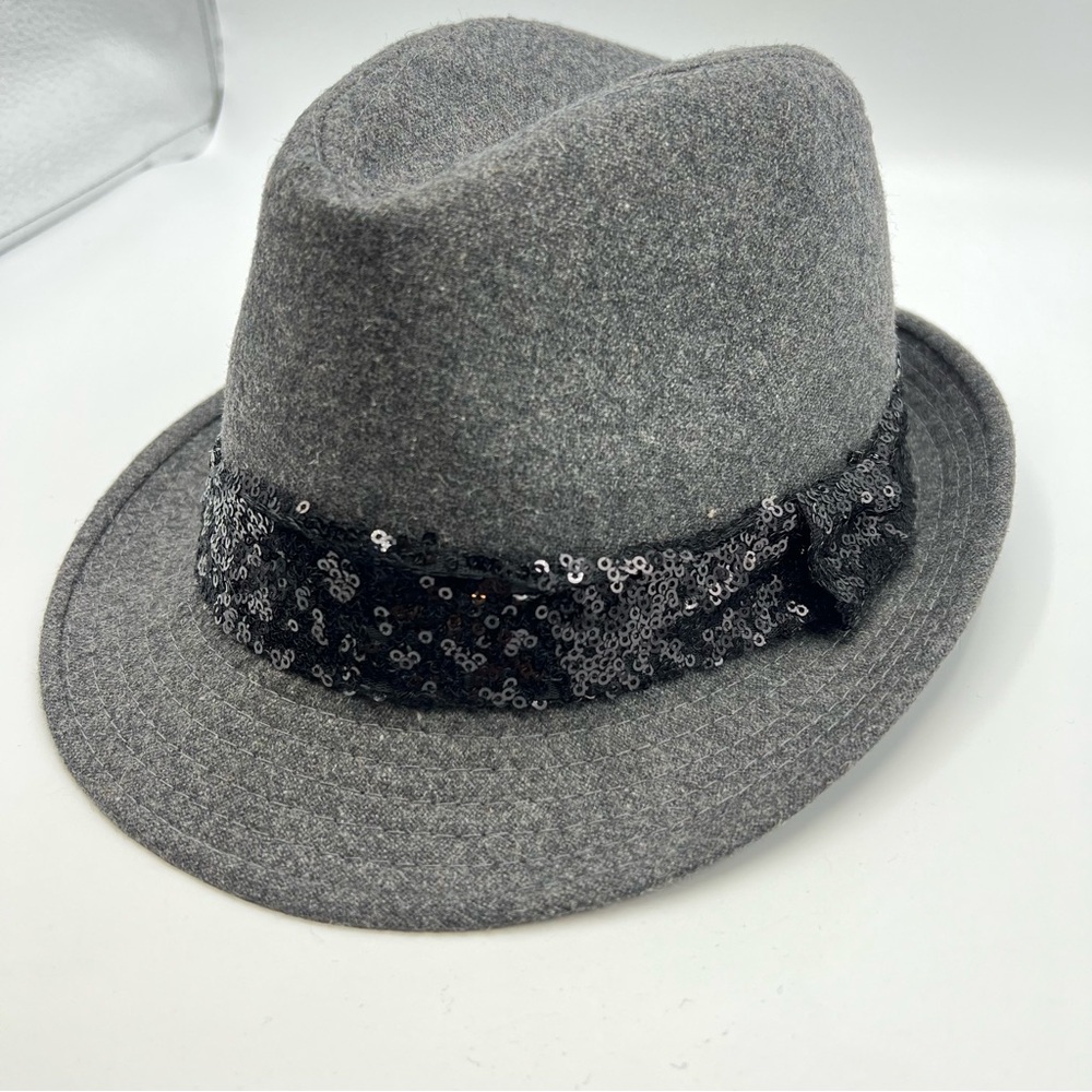 Magid Hats Vintage Fedora Gray Hay W/ Sequin Band One Size 30% Wool 70% Poly New